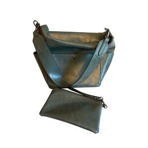 Realer Womens Vegan Leather Shoulder Bag With Detachable Pouch Green